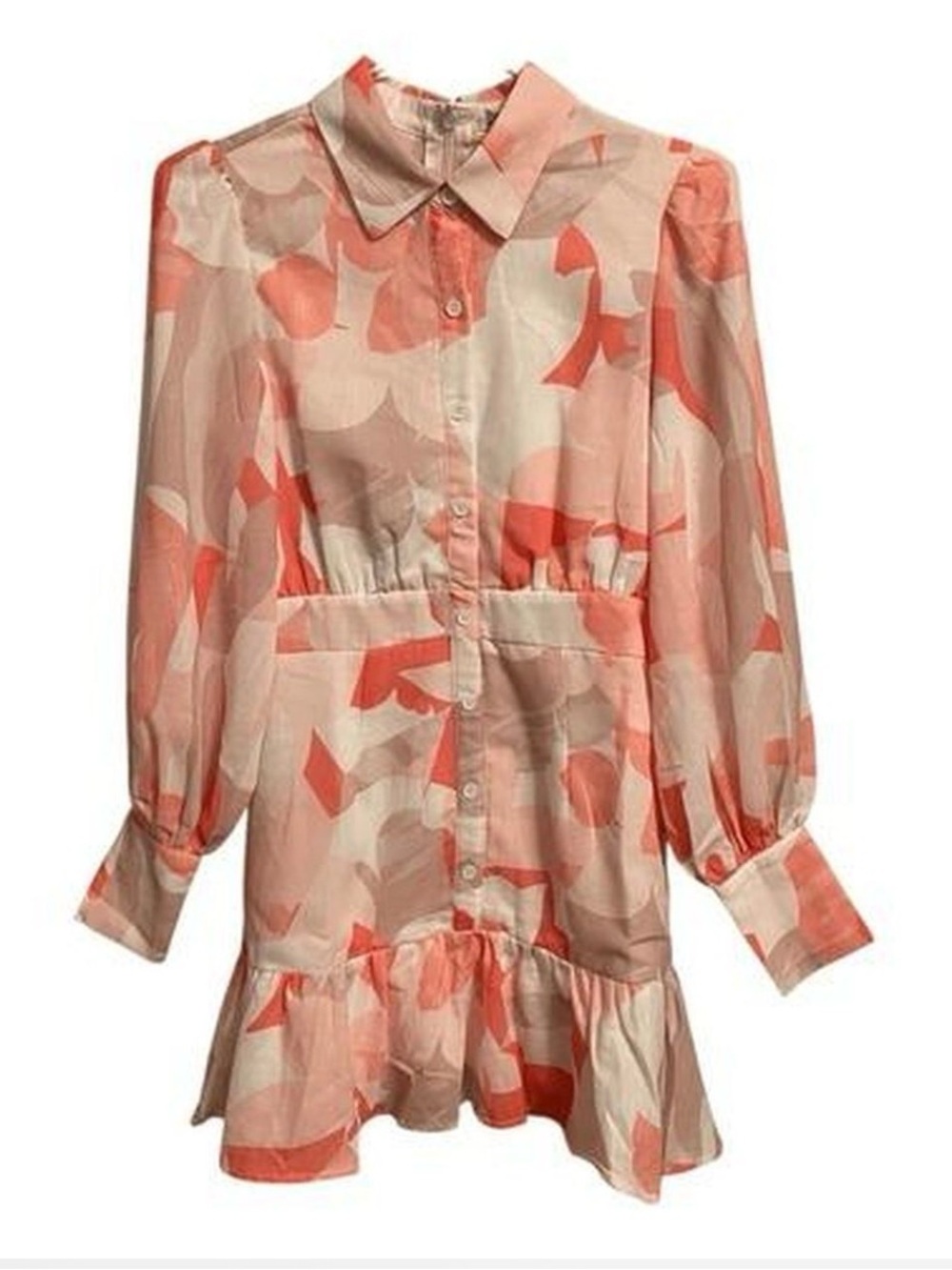 STYLE STATE/ Women’s Coral / Cream Button-Front Shirt Mini Dress/ NEW/ 8/ PTP-18